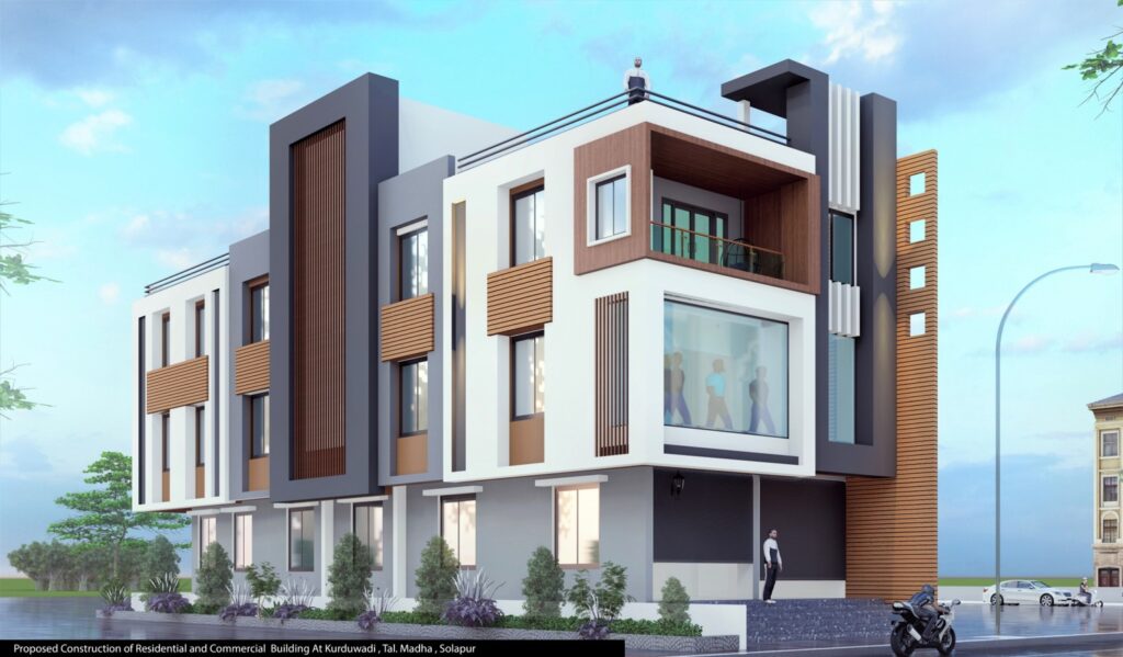Dr Tamboli's Building Computer Generated 3D View & Plan By Pawar Architects